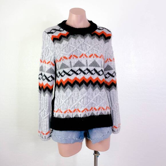 Magaschoni Geometric Crewneck Knit Pullover Nordic Grandpa Sweater Gray XS NWT - Picture 1 of 11